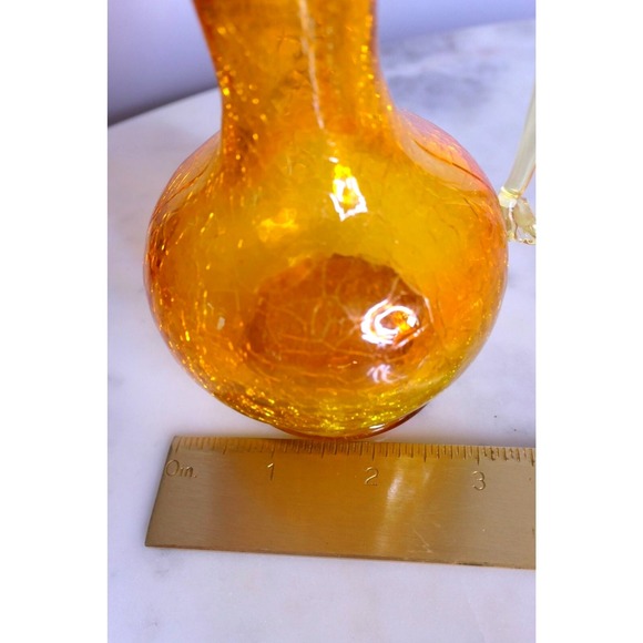 Vtg Mid-Century Amberina Crackle Small Glass Pitchers Set 2 5.75" Tangerine - Picture 7 of 10